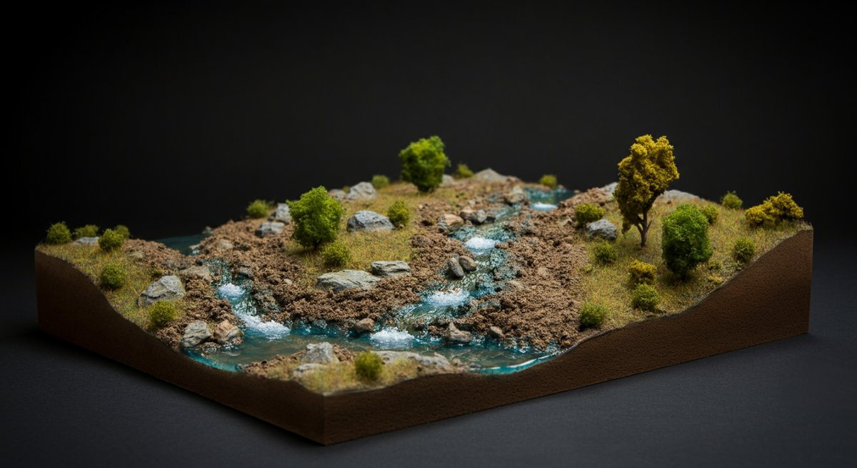 디오라마 지형 표현 완벽 가이드: 자연스러운 흙, 바위, 물 연출 팁